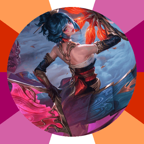 A Painting Of A Woman Holding A Sword And A Fan GIF