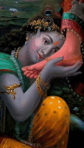A Painting Of A Woman Holding Another Woman 'S Foot With Tears Running Down Her Face GIF