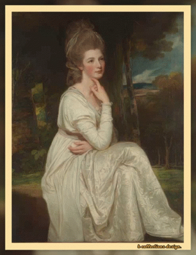 A Painting Of A Woman In A White Dress With The Words A Collection Of Design On The Bottom Right GIF
