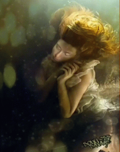 A Painting Of A Woman In The Water With The Words Soulless Savage Written On The Bottom GIF