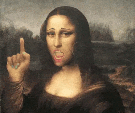 A Painting Of A Woman Making A Funny Face And Giving The Middle Finger GIF