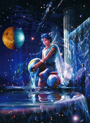 A Painting Of A Woman Pouring Water From A Vase GIF