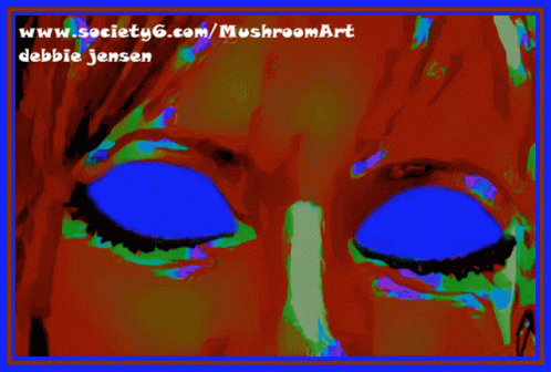 A Painting Of A Woman 'S Eyes With The Website Www.society6.com/mushroomart At The Top GIF
