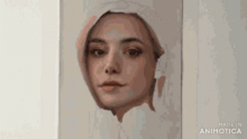 A Painting Of A Woman 'S Face With A Towel Around Her Head . GIF