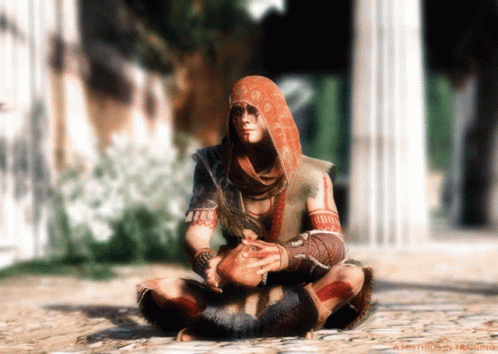 A Painting Of A Woman Sitting On The Ground With The Words A Mystic In Training Below Her GIF