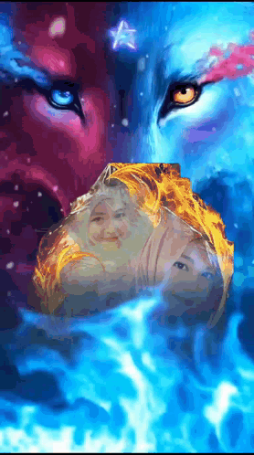 A Painting Of A Woman Surrounded By Fire GIF