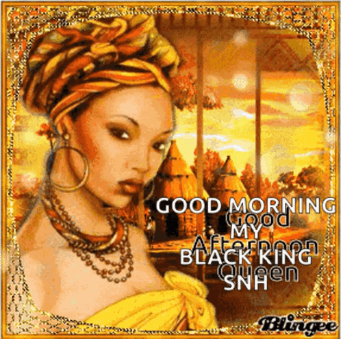 A Painting Of A Woman Wearing A Turban And Earrings With The Words Good Morning GIF