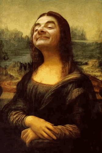 A Painting Of A Woman With A Smiley Face On Her Face GIF