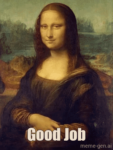A Painting Of A Woman With The Words Good Job On The Bottom GIF