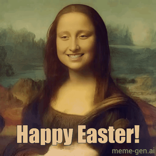 A Painting Of A Woman With The Words Happy Easter Below Her GIF