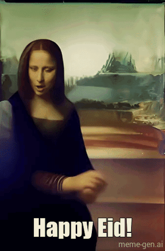 A Painting Of A Woman With The Words Happy Eid On The Bottom GIF