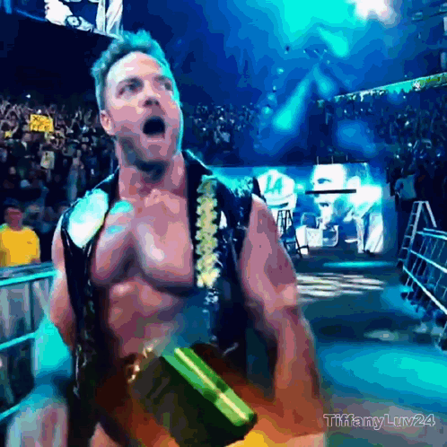 A Painting Of A Wrestler With The Name Tiffany On The Bottom Right GIF