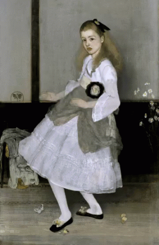 A Painting Of A Young Girl In A White Dress GIF