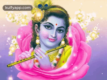 A Painting Of A Young Krishna Playing A Flute GIF