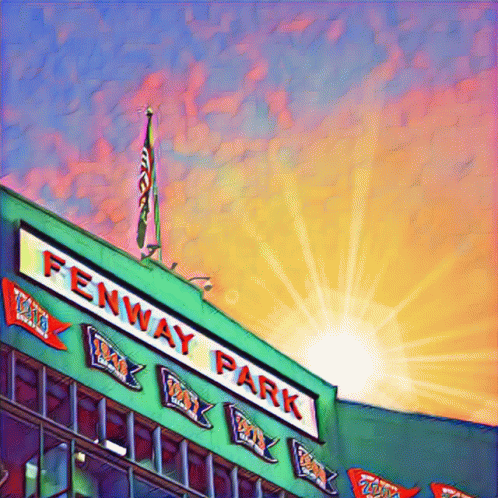 A Painting Of Fenway Park With The Sun Shining GIF