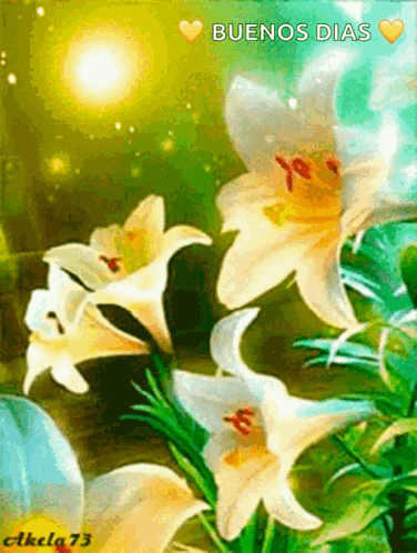 A Painting Of Flowers With The Words Buenos Dias On The Top GIF