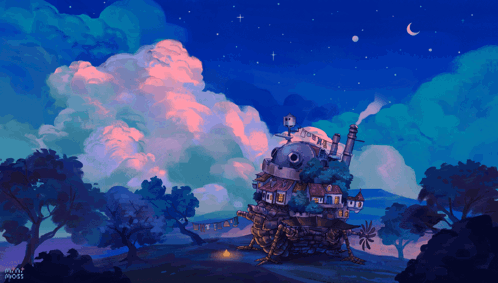 Howl's Moving Castle Night Sky Painting GIF