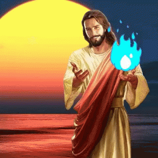 A Painting Of Jesus Holding A Blue Ball In His Hands GIF