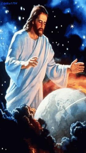 A Painting Of Jesus Reaching Out Towards The Earth By Editka 1754 GIF