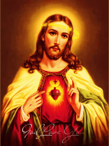 A Painting Of Jesus With The Words God Love You Below GIF