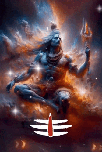A Painting Of Lord Shiva Sitting In A Lotus Position With A Trident In His Hand GIF