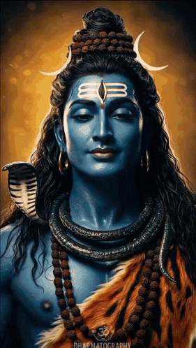 A Painting Of Lord Shiva With A Cobra Around His Neck GIF