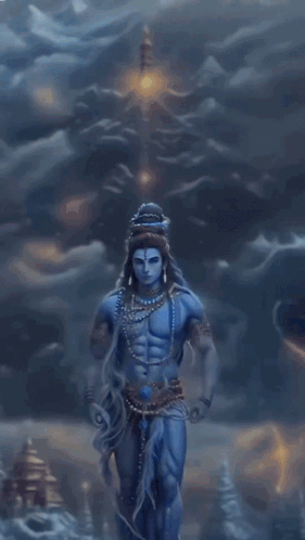 A Painting Of Lord Shiva With The Words Good Morning Written Above Him GIF