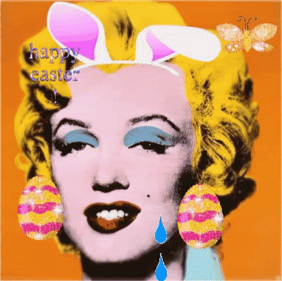 A Painting Of Marilyn Monroe With Bunny Ears On Her Head GIF