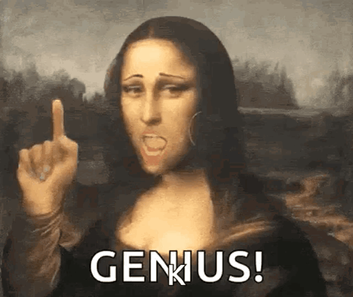 A Painting Of Mona Lisa Giving The Middle Finger And The Words Genius Written Below Her GIF