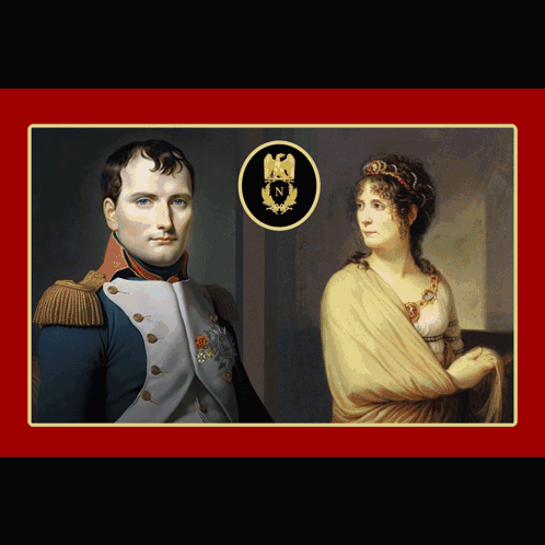 A Painting Of Napoleon And His Wife With The Letter N In The Circle GIF
