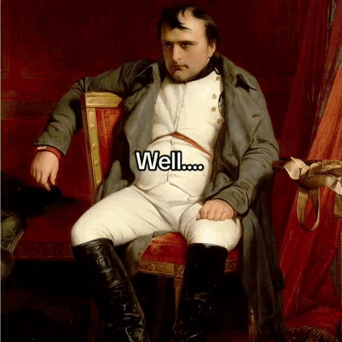 A Painting Of Napoleon Sitting In A Chair With The Words Well Written On His Stomach GIF