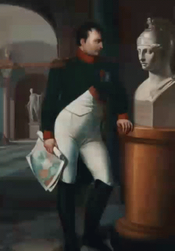 A Painting Of Napoleon Standing Next To A Statue Of Him GIF