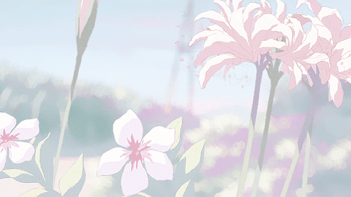 A Painting Of Pink And White Flowers With Green Leaves GIF