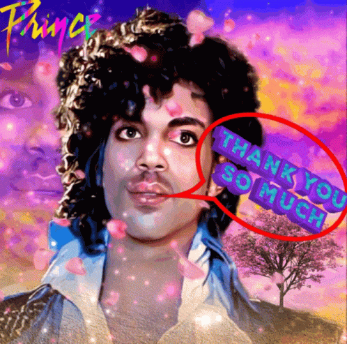 A Painting Of Prince With A Speech Bubble Saying Thank You So Much GIF