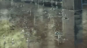 A Painting Of Rain Drops Falling On A Body Of Water . GIF