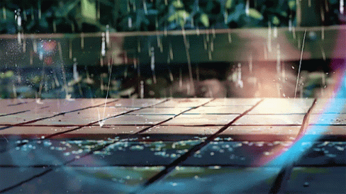 A Painting Of Rain Falling On A Tiled Floor With The Sun Shining Through It GIF
