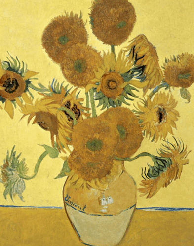 A Painting Of Sunflowers In A Vase That Says Vincent On It GIF