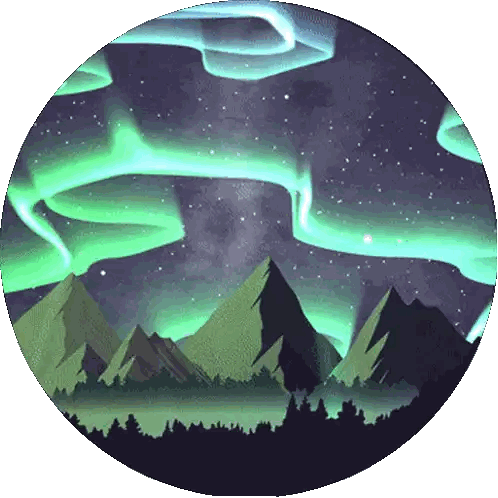 a painting of the aurora borealis over mountains