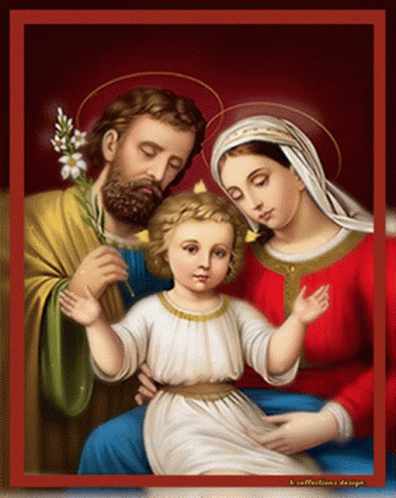 A Painting Of The Holy Family With A Red Border GIF
