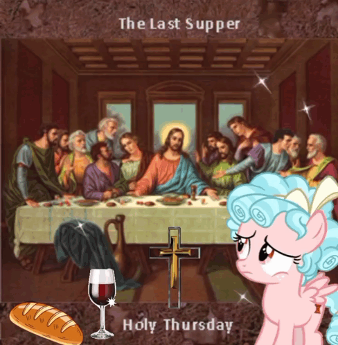A Painting Of The Last Supper With The Words Holy Thursday On The Bottom GIF