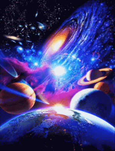 A Painting Of The Planets Of The Solar System Including The Earth GIF