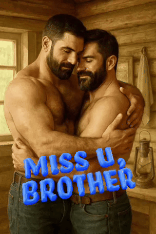 A Painting Of Two Men Hugging With The Words Miss U Brother GIF
