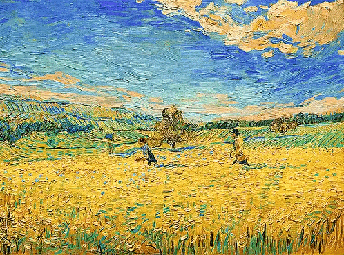 A Painting Of Two People In A Field Of Wheat . GIF