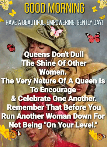a painting of two women with a quote about queens