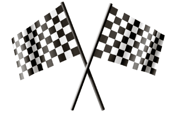 A Pair Of Black And White Checkered Flags Are Crossed Over Each Other On A White Background . GIF