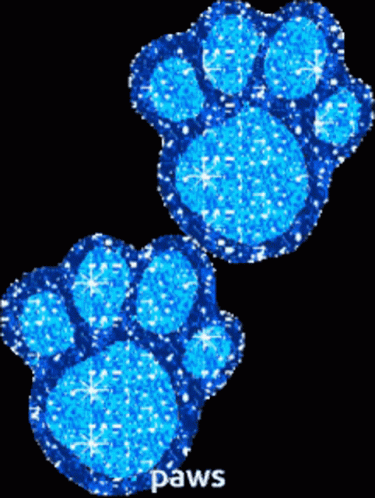 A Pair Of Blue Paw Prints On A Black Background With The Word Paws Below Them GIF