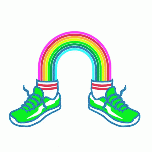 A Pair Of Feet With A Rainbow Coming Out Of Them GIF
