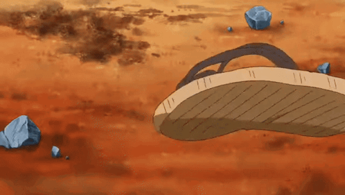 A Pair Of Flip Flops Are Laying On The Ground Next To Rocks GIF