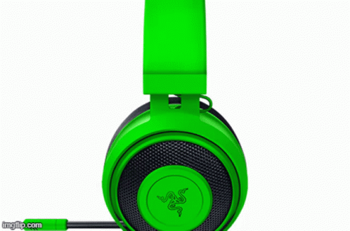 A Pair Of Green And Black Gaming Headphones With A Microphone On A Black Background . GIF