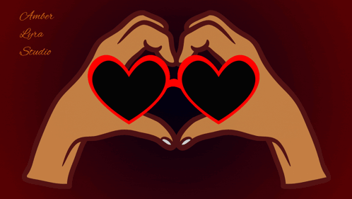 A Pair Of Hands Making A Heart Shape With Sunglasses And The Words Amber Lyra Studio GIF